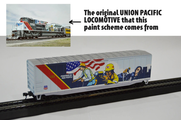 Value Trains USA HO10054 - ACF 50'6" Boxcar Powered By Our People Scheme Box Car Union Pacific (UP) 1111 - HO Scale