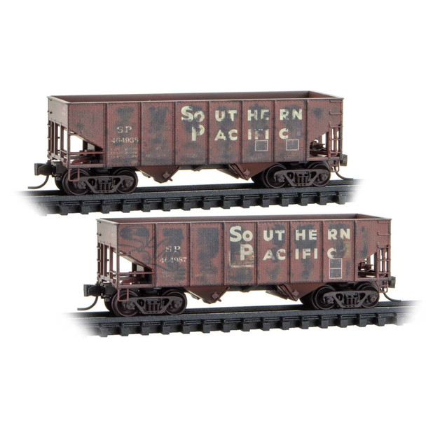 Micro-Trains Line 98305094 - 33' Twin Bay Hoppers  Weathered 2-Pack Southern Pacific (SP) 464938, 464987 - N Scale