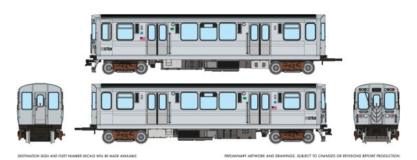PRE-ORDER: Rapido 208008 - Chicago Transit Authority 2600-series L DC Silent CTA 3045 + 3046 Speedlines Logo - HO Scale