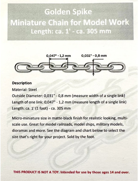 Golden Spike GSMC1FT - Miniature Chain for Model Work   - HO Scale