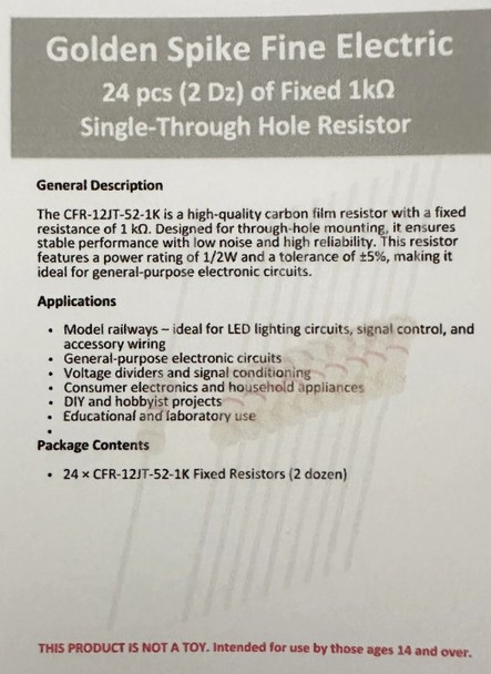 Golden Spike GSFSTHR1K24 - Fine Electric Fixed 1K Ohm Single-Through Hole Resistor  - Multi Scale