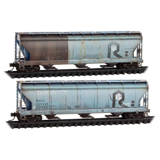 Micro-Trains Line 98305100 -  3-Bay Covered Hoppers  First Union Rail Leasing ex-Rock Island Weathered 2-Pack 800089, 815396 - N Scale