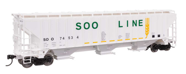 Walthers Mainline 910-49074 - 57' Trinity 4750 3-Bay Covered Hopper Soo Line (SOO) 74552 - HO Scale