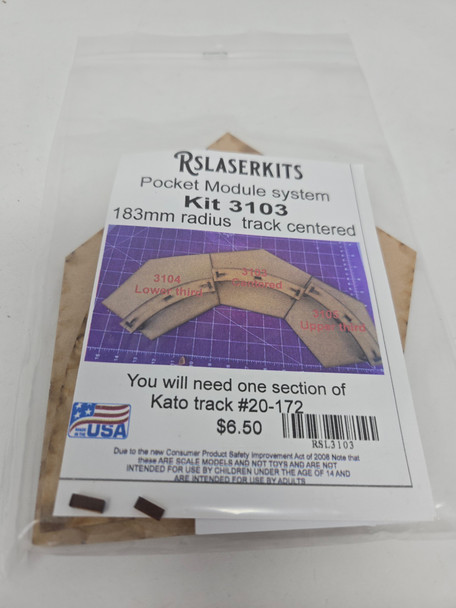 RslaserKits 3103 - Pocket Module System - 183mm Corner Module with Centered Track   - N Scale Kit