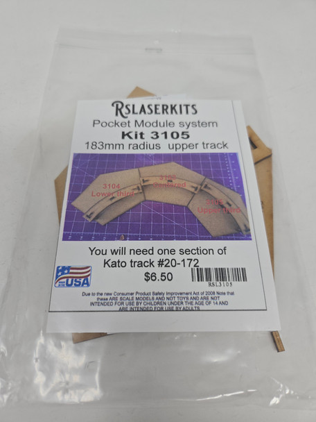 RslaserKits 3105 - Pocket Module System - 184mm Corner Module with High Track Spacing  - N Scale Kit