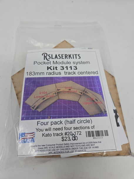 RslaserKits 3113 - Pocket Module System - 183mm Corner Module with Centered Track (2-pack)  - N Scale Kit