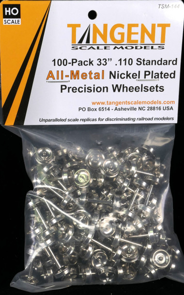 Tangent Scale Models 144 - 33 inch Normal Tread Nickel Plated All-Metal Precision Wheelsets – 100 pack  - HO Scale