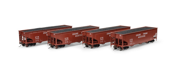 Athearn 33088 - 40' Offset Coal Hopper w/Load Grand Trunk Western (GTW) 4-pack - HO Scale