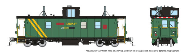 PRE-ORDER: Rapido 166038 - Hawker Siddeley Van Caboose Canadian National (CN) 9106 Patched ex-OCR exx-DEVCO - HO Scale