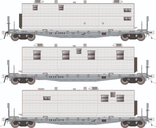 PRE-ORDER: Rapido 138107 - F30A 50' Flat Car w/Camp Van (6-pack) Conrail (CR) 62075, 62086, 62091, 62164, 62177, 62719 - All Sleepers - HO Scale
