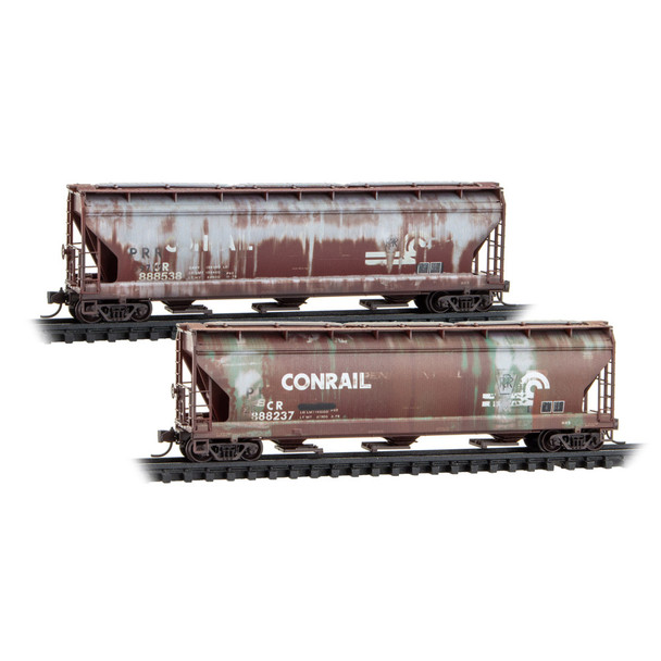Micro-Trains Line 98305102 - 3-Bay Covered Hoppers  ex-Pennsylvania Weathered 2-Pack Conrail (CR) 888237, 888538 - N Scale