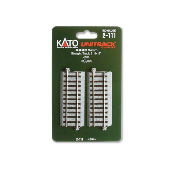 Kato 2-111 - Straight Track 3 11/16'' 2 Pcs.     - HO Scale