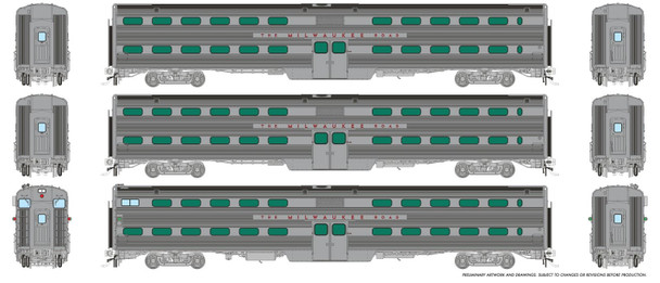 PRE-ORDER: Rapido 145011 - Gallery Commuter Car Milwaukee Road (MILW) Set 1 (Cab: 380 Coaches: 305, 324) - HO Scale