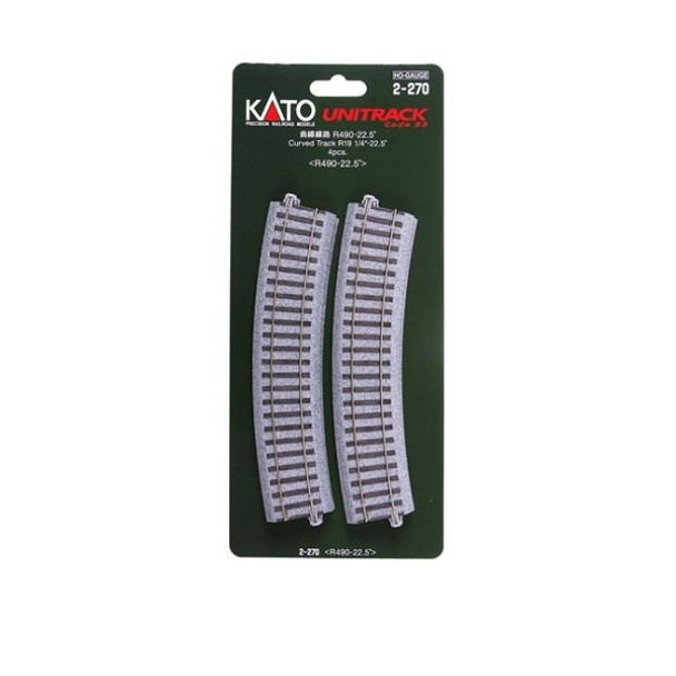 Kato 2-270 - Curve Track R19 1/4" - 22.5 Degree 4 Pieces    - HO Scale