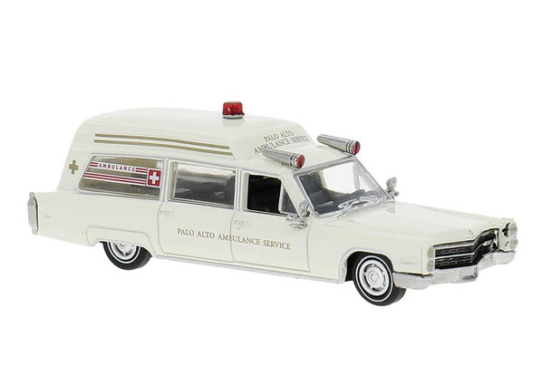 Brekina 19778 - 1966 Cadillac Meteor Ambulance  Palo Alto Ambulance (cream)  - HO Scale