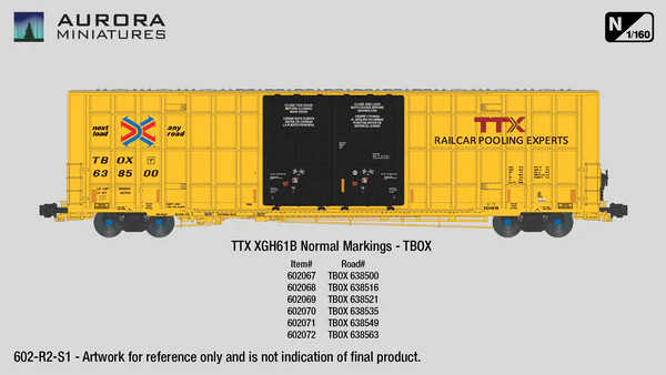 Aurora Miniatures 602070 - Greenbrier 7550cf 60' Plate F Boxcar TTX (TBOX) 638535 (Normal Markings) - N Scale