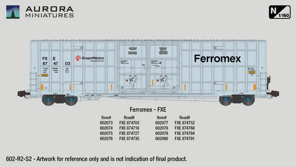 Aurora Miniatures 602074 - Greenbrier 7550cf 60' Plate F Boxcar Ferromex (FXE) 874716 - N Scale