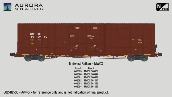 Aurora Miniatures 602089 - Greenbrier 7550cf 60' Plate F Boxcar Midwest Railcar (MWCX) 500960 - N Scale