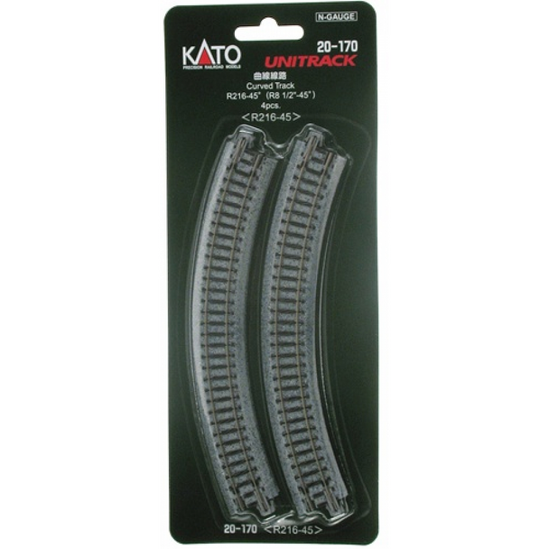 Kato 20-170 - 216mm (8 9/16") Radius 45Âº Curve Track [4 pcs] - N Scale