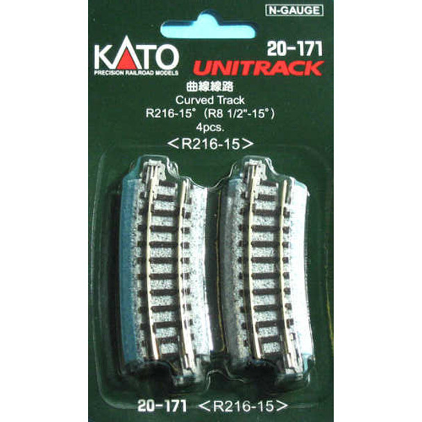 Kato 20-171 - 216mm (8 9/16") Radius 15Âº Curve Track [4 pcs] - N Scale