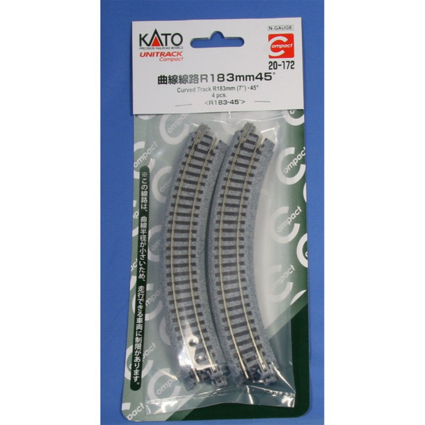 Kato 20-172 - Unitrack Compact 183mm (7") Radius 45Âº Curve Track [4 pcs] - N Scale