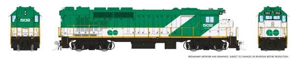 PRE-ORDER: Rapido 34507 - GMDD GP40TC (DCC and Sound) GO Transit 502 Green & White, Early Font - HO Scale
