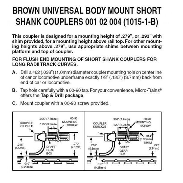Micro-Trains 00102004 - Brown Universal Body Mount Couplers Short Shank Assembled - N Scale
