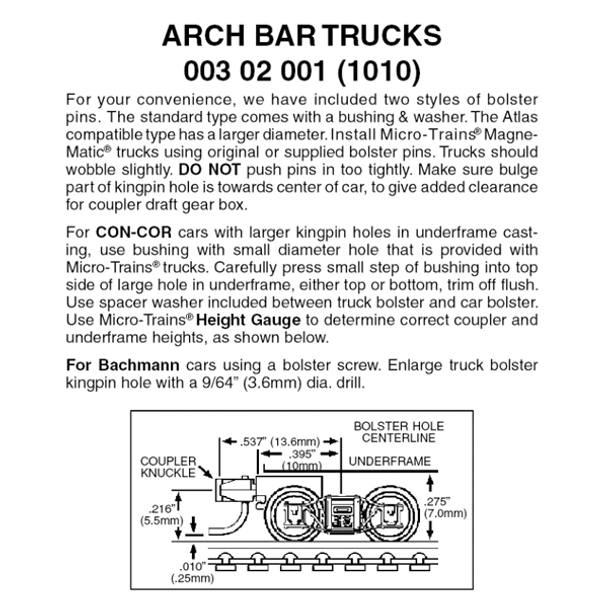 Micro-Trains 00302001 - Arch Bar Trucks With Short Extension Couplers  (1010)  1 pair