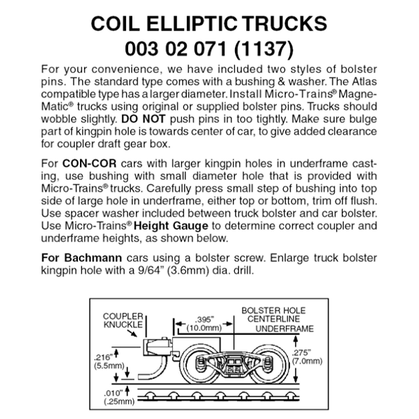 Micro-Trains 00302071 - Coil Elliptic Trucks With Short Extension Couplers (1137) 1 pair