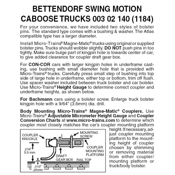 Micro-Trains 00302140 - Bettendorf Swing Motion Trucks Without Couplers (1184) 1 pair