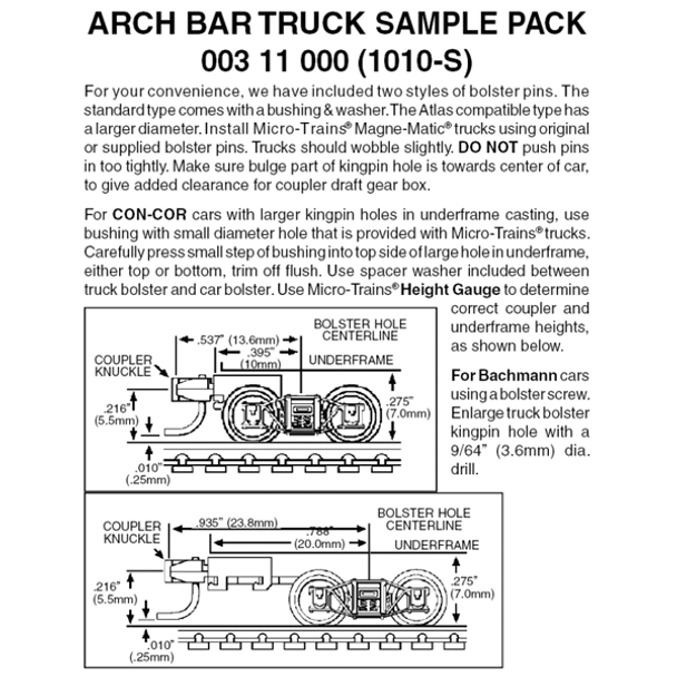 Micro-Trains 00311000 - Arch Bar Trucks Sampler Pack (1010-S) 2 pair