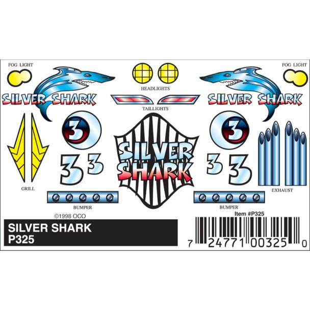 Pinecar 325 - Silver Shark Stick On Decals    -  Kit