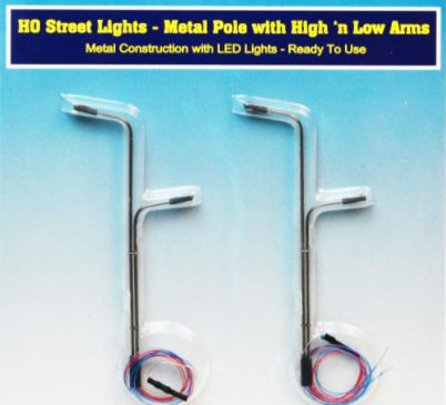 Rock Island Hobby  012103 - HO Scale Street Lights 2 vertical poles w high and low arms    - HO Scale