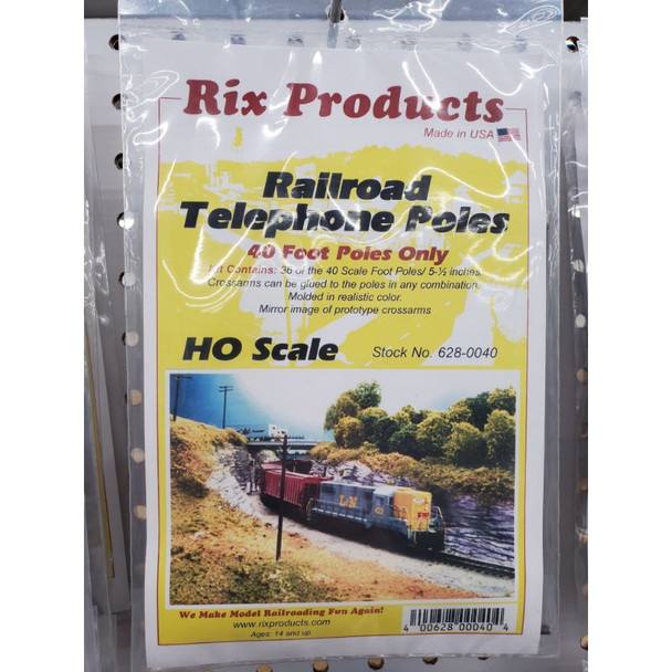 Rix Products 0040 - Railroad Telephone Poles, 40' Poles Only 36pcs - HO Scale Kit