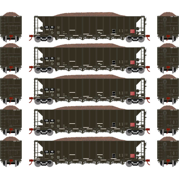 Athearn 98500 - Ortner 5 Bay Rapid Discharge Hopper CBNS (5) - HO Scale