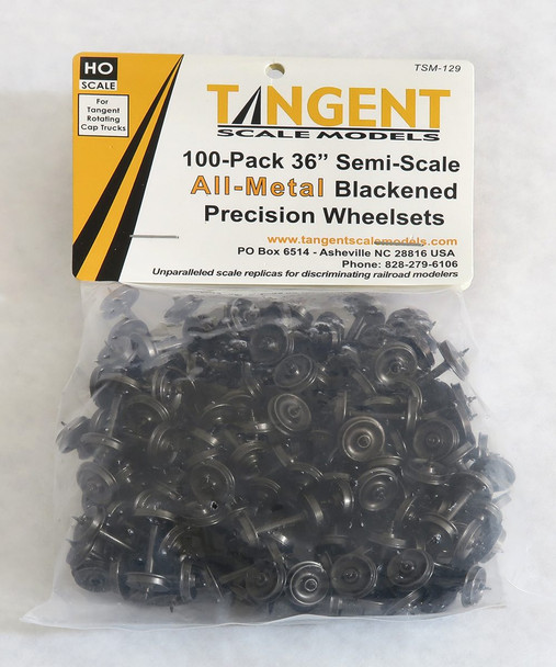 Tangent Scale Models 129 - 36 inch Semi-Scale Blackened All-Metal Precision Wheelsets For Tangent Rotating Roller Bearing Trucks- 100 pack (SKU 129)  - HO Scale