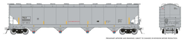 PRE-ORDER: Rapido 136003A-620120 - Trinity 6221cuft Plastics Covered Hopper Trinity Industries (TILX) 620120 - HO Scale