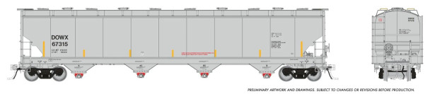 PRE-ORDER: Rapido 136005A-67386 - Trinity 6241cuft Plastics Covered Hopper Dow Chemical Company (DOWX) 67386 - HO Scale