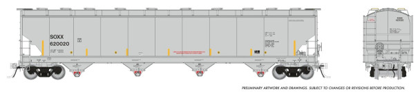PRE-ORDER: Rapido 136010A-620168 - Trinity 6241cuft Plastics Covered Hopper SOXX (SMBC Rail Services) 620168 - HO Scale