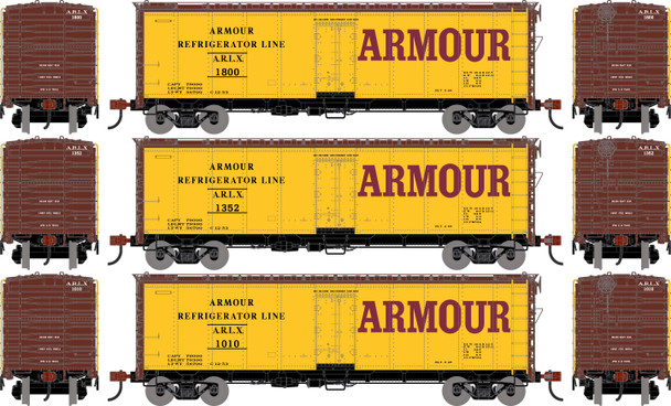 PRE-ORDER: Athearn 3371 - 40' Steel Refrigerator Car (3) Armour Refrigerator Line (ARLX) 1010/1352/1800 - HO Scale