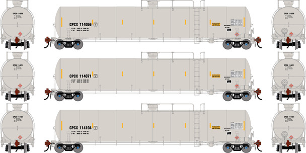 PRE-ORDER: Athearn Genesis 2856 - UTC 33k LPG Tank Car (3) Chevron Phillips Chemical Co. (CPCX) 114056/114071/114104 - HO Scale