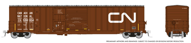 Rapido 193003A-598145 - Trenton Works 6348 Boxcar Canadian National (CN) 598145 w/conspicuity stripes - HO Scale