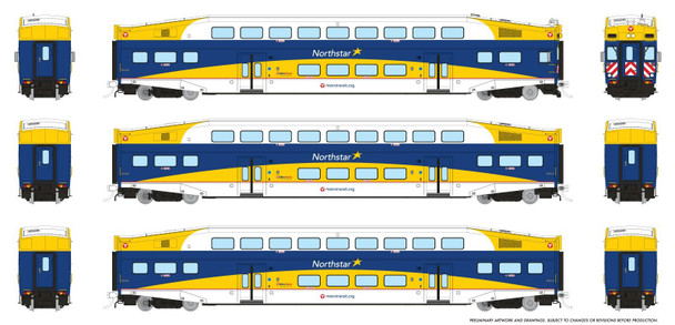 PRE-ORDER: Rapido 1110013 - BiLevel Commuter Car Northstar Set #2 (Cab: 602 Coaches: 705, 712) - HO Scale