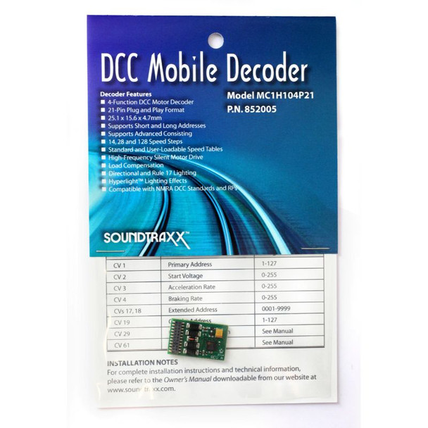 Soundtraxx 852005 - MC1H104P21 DCC Mobile Decoder    -