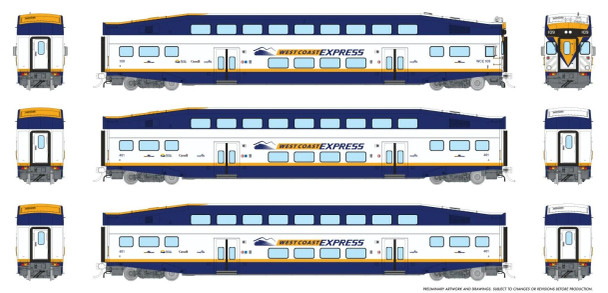 PRE-ORDER: Rapido 1110031 - BiLevel Commuter Car West Coast Express Set #3 (Cab: 109 Coaches: 402, 406) - HO Scale