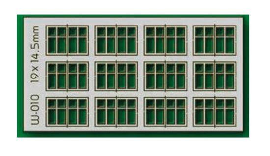 Proses W-010 - 12 pcs 19X14.5mm 4 Pane Dbl Unit Windows  - HO Scale
