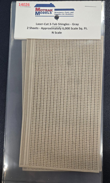 Motrak Models 14026 - Laser-Cut 3-Tab Shingles - Gray  - N Scale