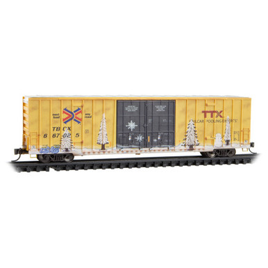 Micro-Trains Line 12344012 - 60' Rib Side Double-Plug Door High-Cube Box  Car w/modified door detail TTX (TBOX) 667025 - N Scale