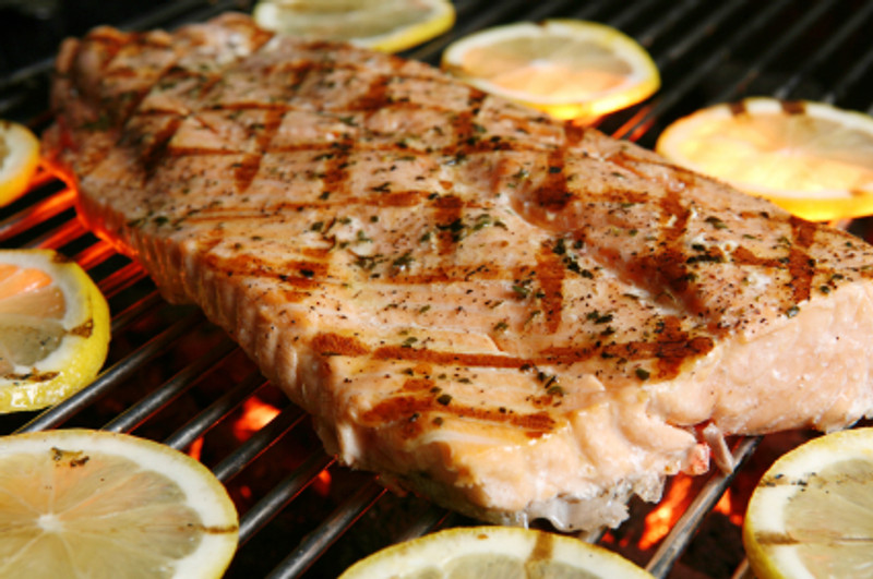 Slavo’s Grilled Salmon over Summer Squash and Cauliflower Puree