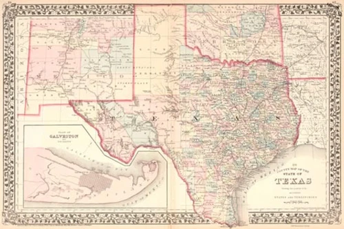 County Map of Texas 1876